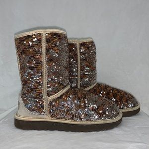 UGG Australia Classic Sparkles Flip Sequin Brown Silver Autumn women’s size 6